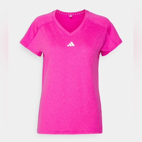 Adidas Women's Train Essentials Minimal V-Neck Tee Fuchsia/Pink - Picture 4 of 9